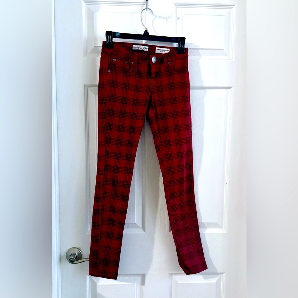 Guess Burgundy Plaid Super Skinny Jeans